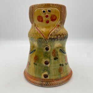 Italica ARS Folk Art Hand Painted Italian Pottery Vase Woman Lady  Flowers 7"x5"